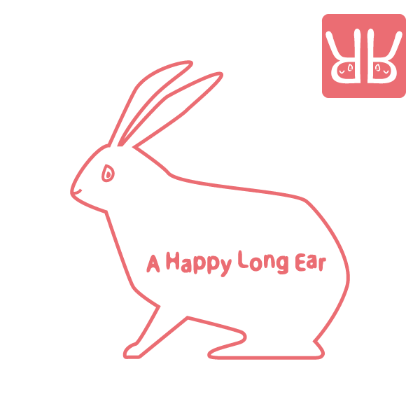 シンプルなラインのウサギの中に「A Happy Long Ear」と描かれた、卯年用のイラスト。